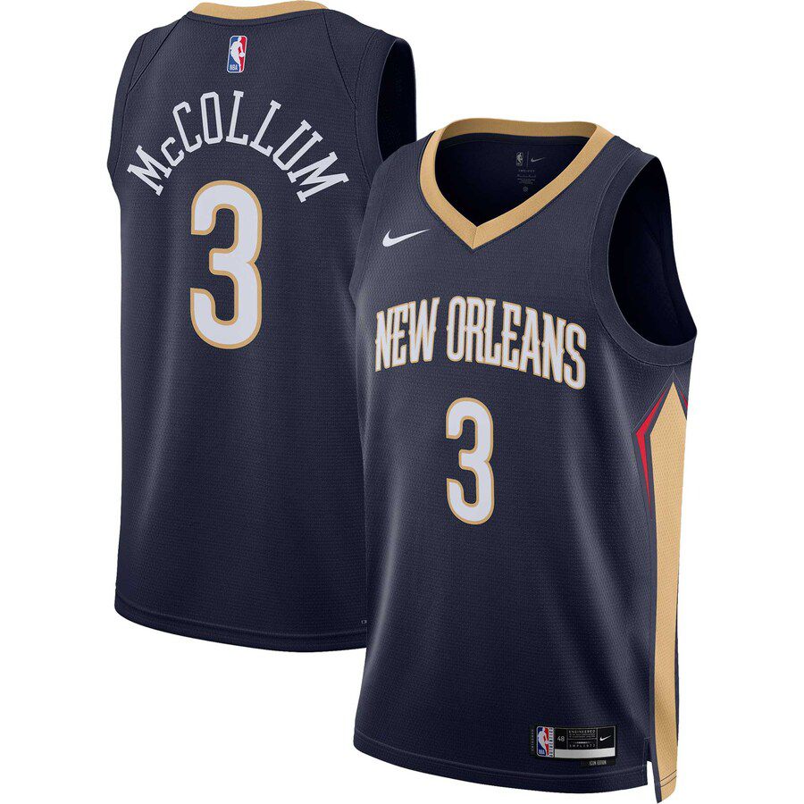 Men New Orleans Pelicans #3 C.J. McCollum Nike Navy Icon Edition 2022-23 Swingman NBA Jersey->new orleans pelicans->NBA Jersey